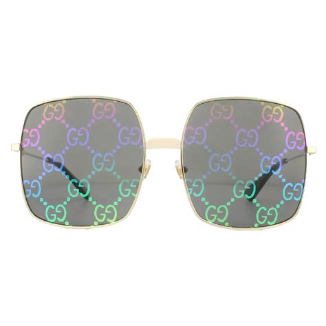 Gucci Sunglasses GG 0414S 003 Gold Gray with Multicolor 